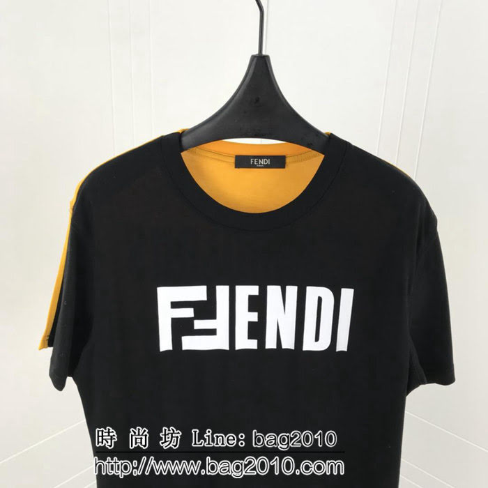 FENDI芬迪 專櫃同步 19ss早春最新爆款 雙色拼接 絲光棉 男款短袖T恤 ydi1896